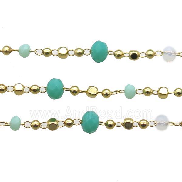 copper chain with crystal glass bead, faceted rondelle, gold plated