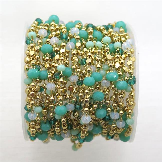 copper chain with crystal glass bead, faceted rondelle, gold plated