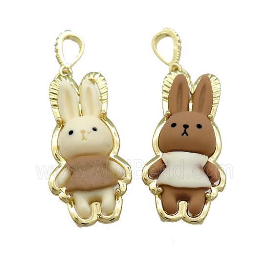 Resin Rabbit Pendant Gold Plated Mixed Color