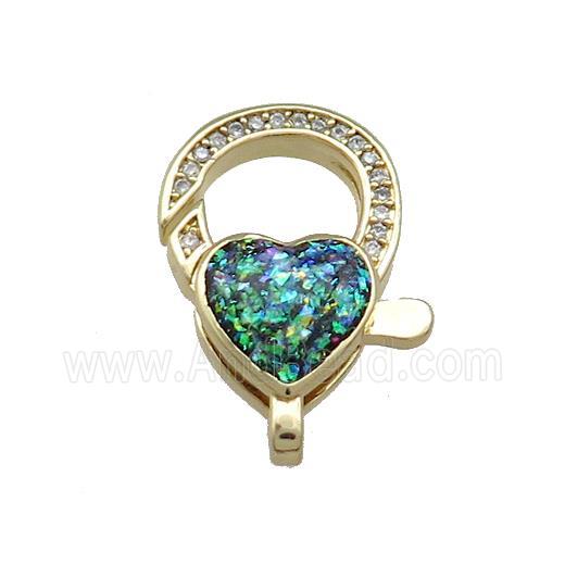 Copper Lobster Clasp Pave Fire Opal Zircon Heart 18K Gold