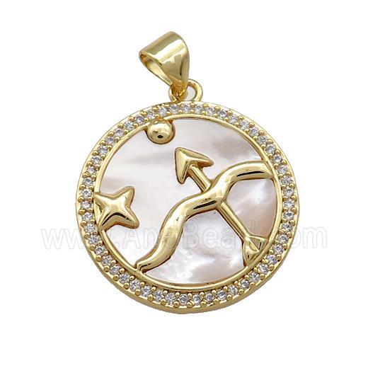 Zodiac Sagittarius Charms Copper Circle Pendant Pave Shell Zircon 18K Gold Plated