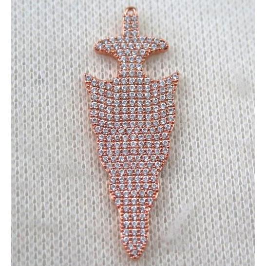 copper arrowhead pendant paved zircon, rose gold