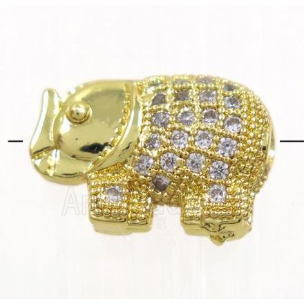 copper elephant beads paved zircon, gold plated