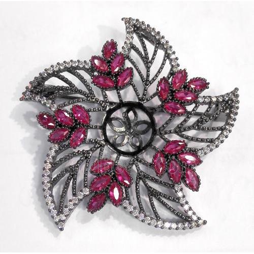 copper flower brooch paved zircon, black