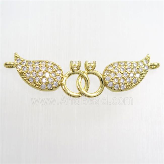 copper pendant paved zircon, angel wing, gold plated