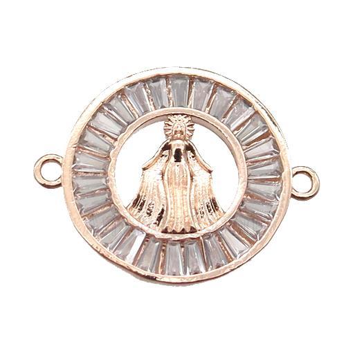 copper circle connector paved zircon, Virgin Mary, rose gold