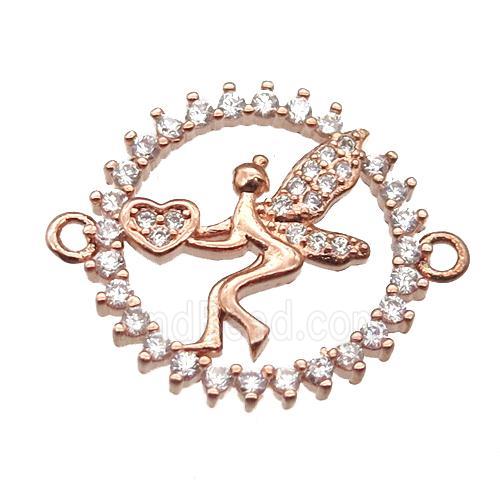 copper circle connector paved zircon, fairy, rose gold