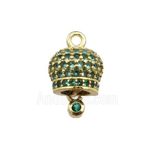 copper bell pendant pave zircon, gold plated