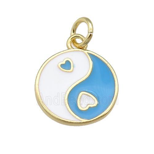 copper Taichi pendant, yinyang, blue enamel, gold plated