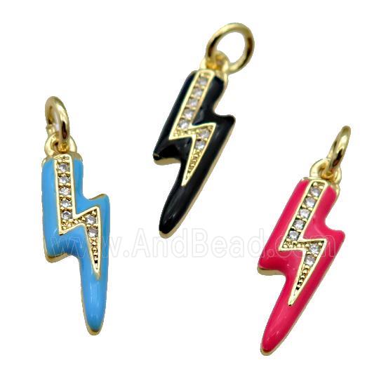 copper Lightning pendant paved zircon with enamel, gold plated, mixed