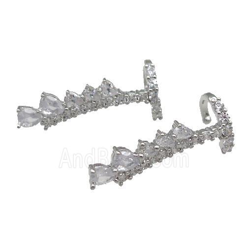 copper Clip Earrings paved zircon, platinum plated