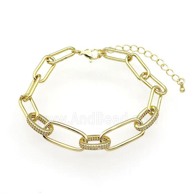 copper Bracelet paved zircon, adjustable, gold plated