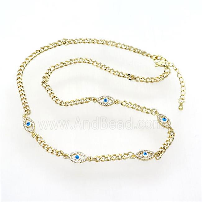 copper Necklace with Evil Eye, adjustable, gold plated
