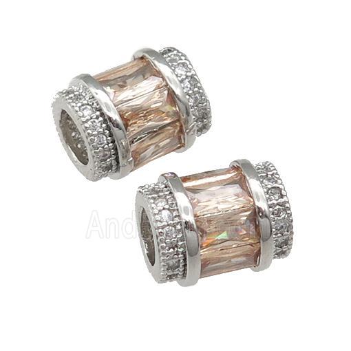 copper tube beads pave champagne zircon, platinum plated