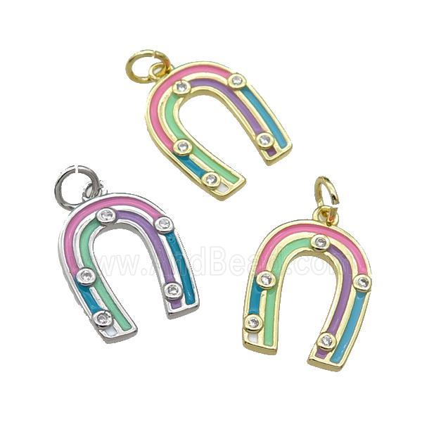 copper horseshoe charm pendant, enamel, mixed
