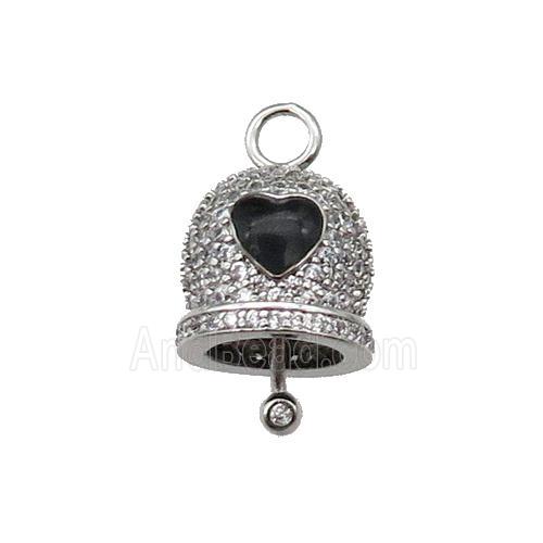 copper Bell pendant pave zircon, black enamel, platinum plated