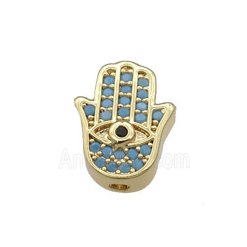Copper Hamsahand Beads Pave Turq Zircon Gold Plated
