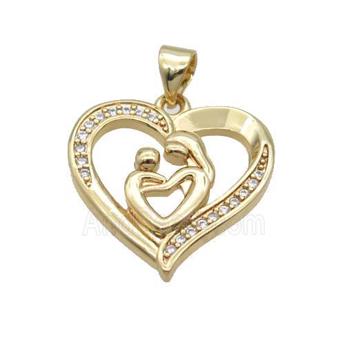 Copper Heart Pendant Baby Mom Pave Zircon Unfade 18K Gold Plated