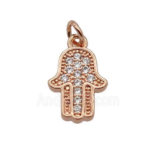 Copper Hamsahand Pendant Pave Zircon Rose Gold