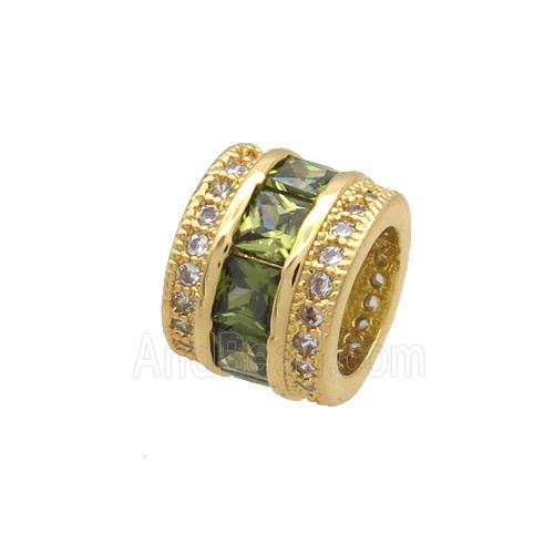 Copper Tube Beads Pave Zircon Large Hole Gold Plated