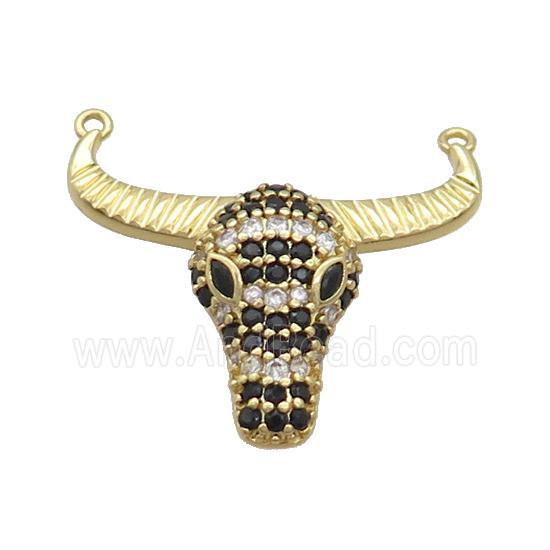 Copper Bullhead Pendant Pave Black Zircon 2loops Gold Plated