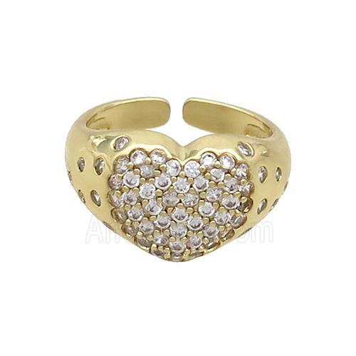 Copper Ring Pave Zircon Heart Gold Plated