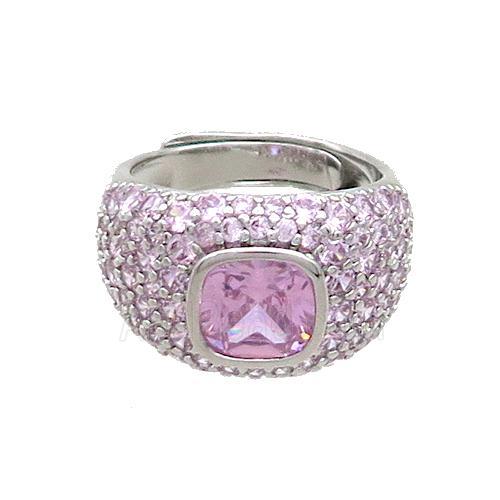 Copper Ring Pave Pink Zircon Adjustable Platinum Plated