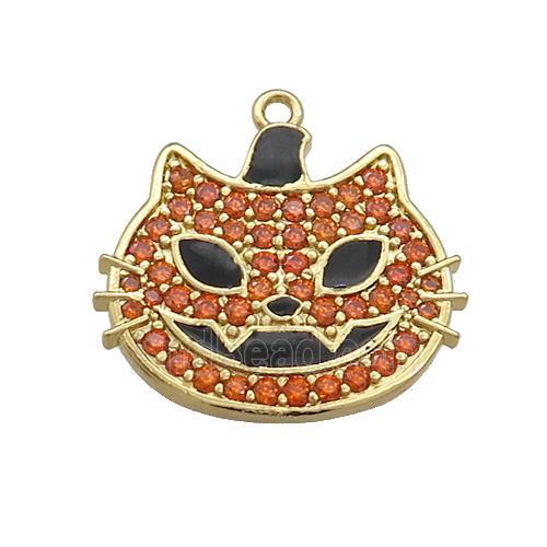 Copper Halloween Cat Charms Pendant Pave Zircon Black Enamel Gold Plated