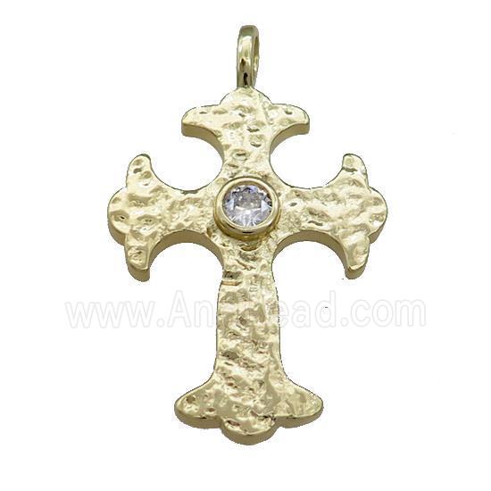 Copper Cross Pendant Pave Zircon Hammered Gold Plated