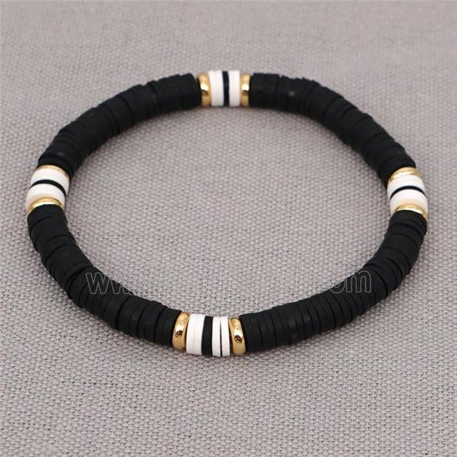 black Polymer Clay Bracelet, stretchy, approx 6mm, 16cm length (FR10319) 