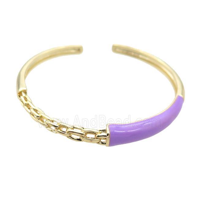 Copper Bangle With Lavender Enamel Gold Plated