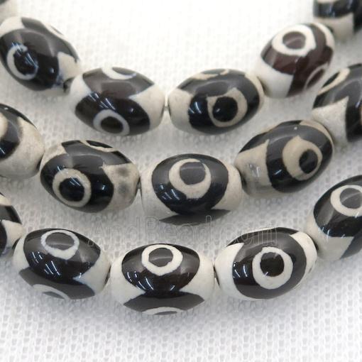 black and white Tibetan Style Agate rice beads, evil eye