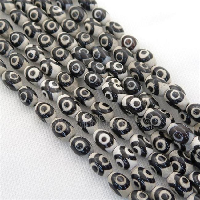 black and white Tibetan Style Agate rice beads, evil eye