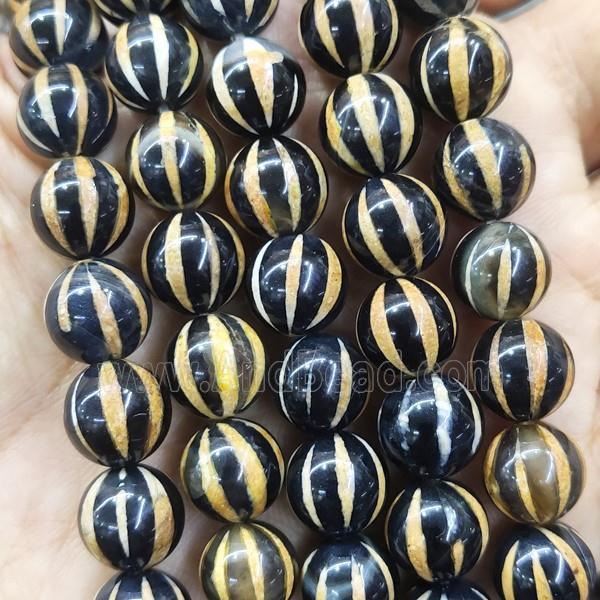 round tibetan Agate beads, yellow, pumpkin