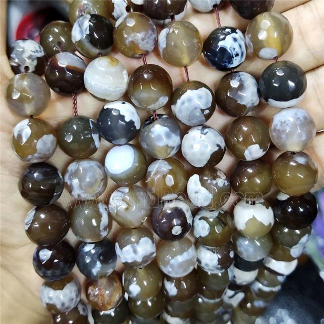 Coffee Fired Agate Beads Faceted Round B-Grade