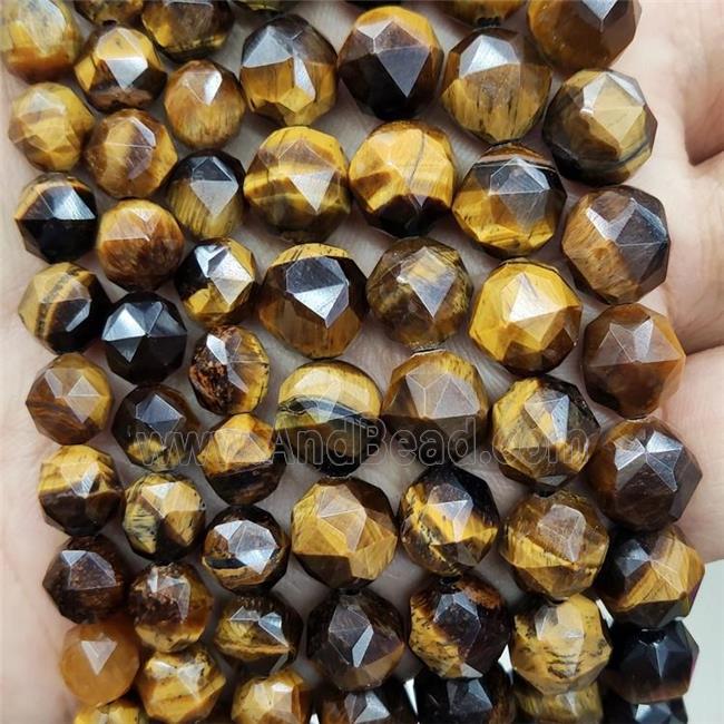 Natural Tiger Eye Stone Beads Diamond Cut Round approx 9 10mm GB16306 AndBead