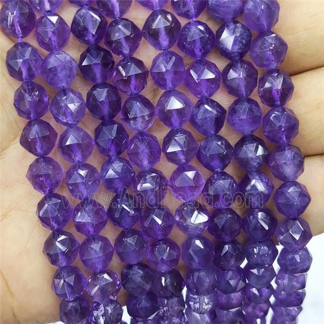 Natural Amethyst Beads Purple Round Diamond Cut