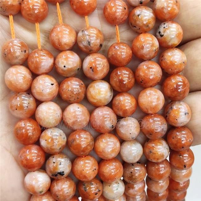 Natural Peru Orange Calcite Beads Smooth Round