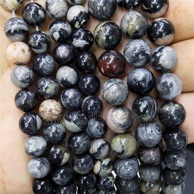 Black Silver Leaf Jasper Beads Smooth Round approx 6mm GB18325 6MM AndBead