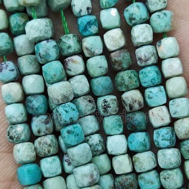 Natural Peruvian Turquoise Beads Teal Faceted Cube approx 3.7 4.4mm GB18903 AndBead