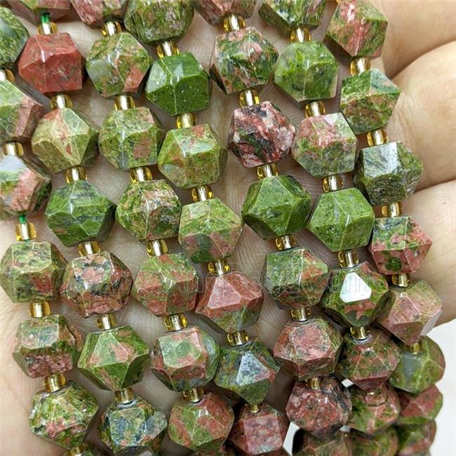 Natural Unakite Beads Green Cut Bicone approx 8 10mm GB22553 AndBead