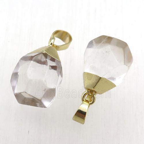 Clear Quartz pendant, faceted teardrop