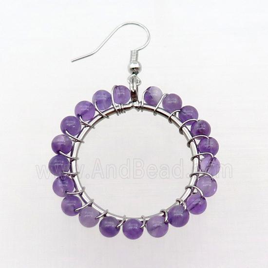 Purple Amethyst Copper Hook Earring Wire Wrapped Platinum Plated