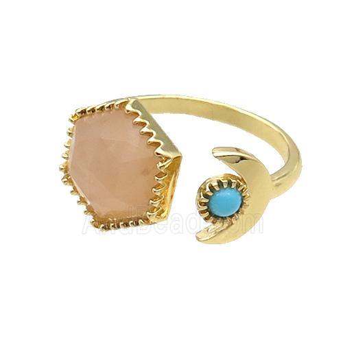 Rose Quartz Copper Ring Hexagon Gold Plated