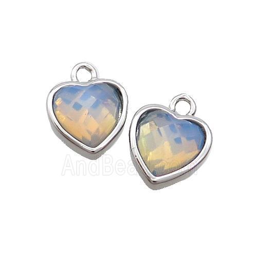 White Opalite Heart Pendant Platinum Plated