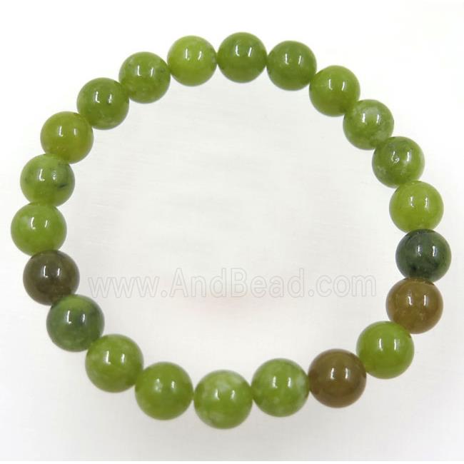 Korean Lemon Jade beads bracelet, olive, stretchy