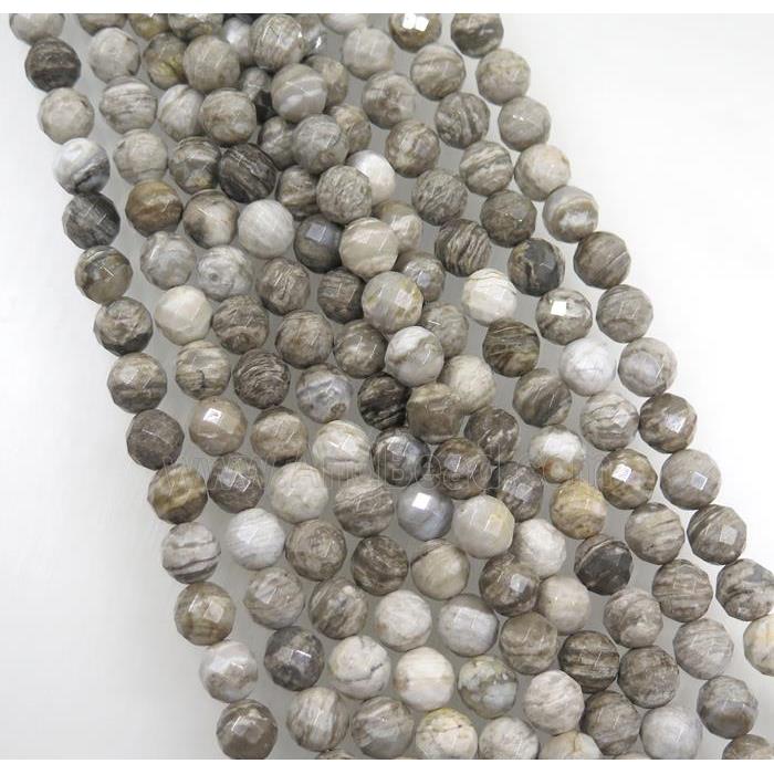 natural Silver Leaf Jasper beads, faceted round, approx 8mm dia