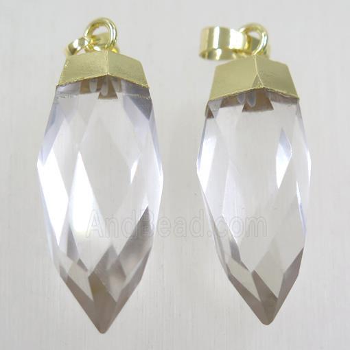 Clear Quartz Bullet pendants, gold plated