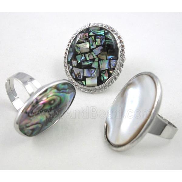 mixed shell ring, adjustable, copper, platinum plated