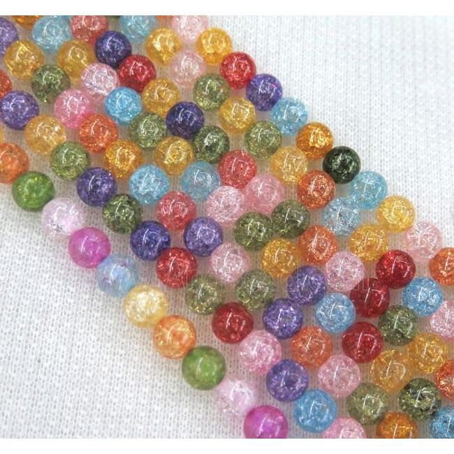 round crackle glass crystal beads, mixed color, approx 8mm dia, 15.5
